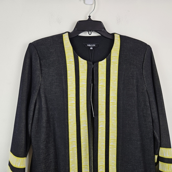 Misook Black Yellow Trim Sweater Jacket Cardigan Size M NWT - Picture 3 of 8